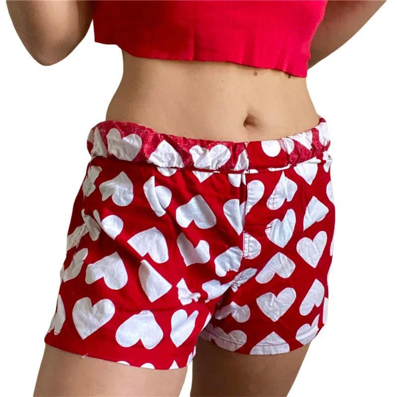 

Women's Casual Shorts Adult Contrast Color Heart Print Thigh-Length Elastic Waist Female Shorts Homewear