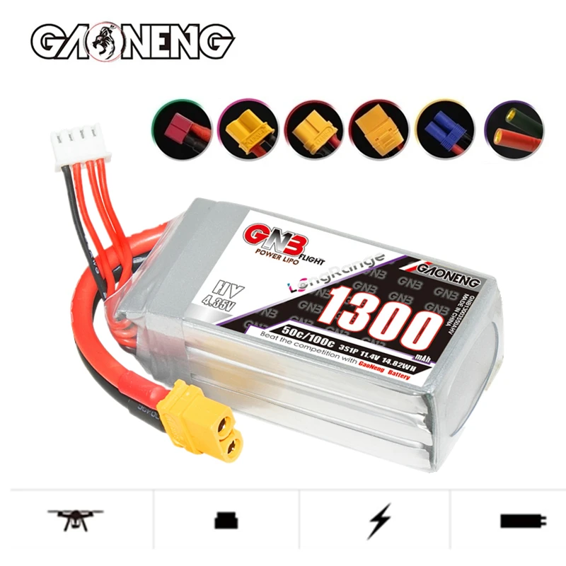

Обновленная литий-полимерная батарея GNB 3S 11,4 в 1300 мА/ч 50C/100C для машин для бурения, радиоуправляемых моделей, легкий гоночный Дрон FPV, батарея ...