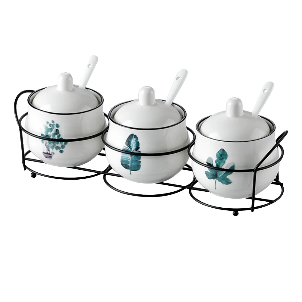 

Sugar Salt Ceramic Seasoning Jar Box Condiment Jars Containers Sauce Cellar Pots Dispenser Container Bowl Storage Pepper Kitchen