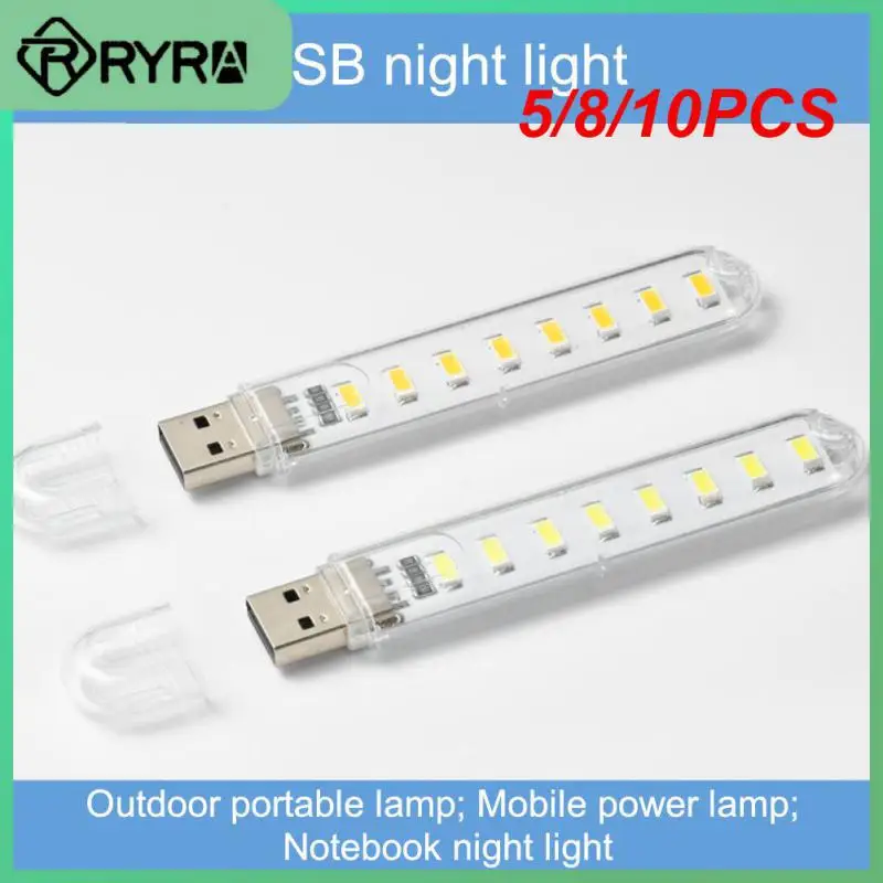 

5/8/10PCS Mini 8leds Book Light Room Decor Table Desk Lamp Flashlight Ultra Bright White 5v Power 3000k-7000k Led Usb Light