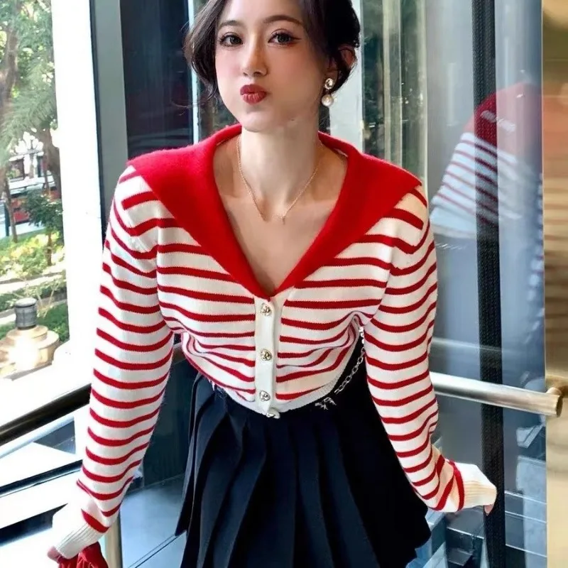 Женский кардиган вязаный свитер Academy темно-синий с воротником на весну и лето