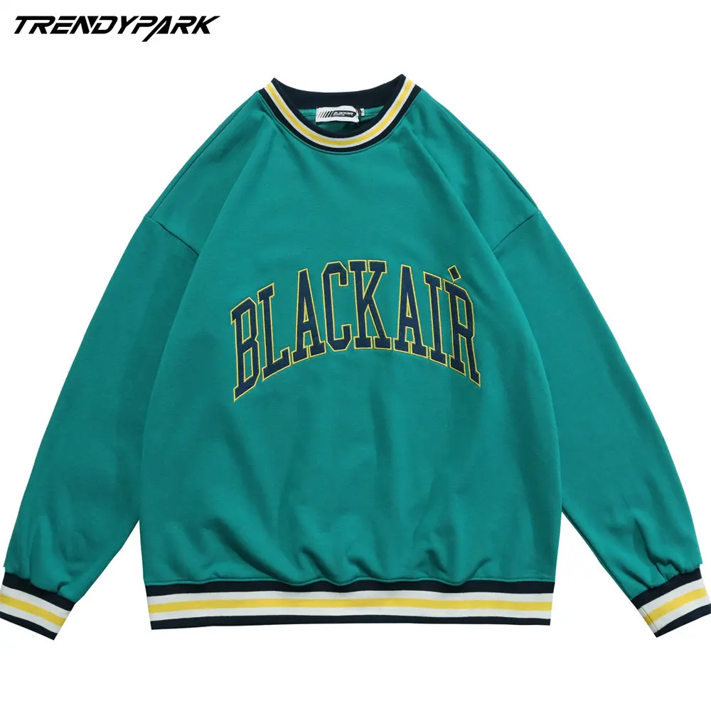 

Свитшот мужской из махровой хлопковой ткани, винтажный свитшот с вышитыми буквами, уличная одежда в стиле Харадзюку, Повседневный пуловер, ...