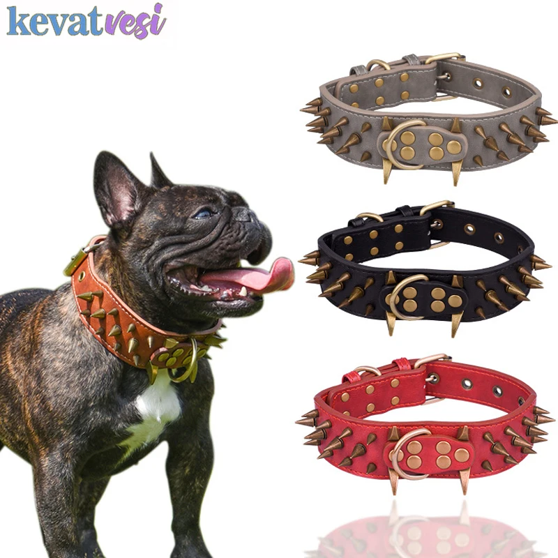 

Leather Studded Dog Collar Adjustable Spiked Dog Cat Collars for Small Medium Large Pets Bulldog Sharpei Yorkies Dog Supplies