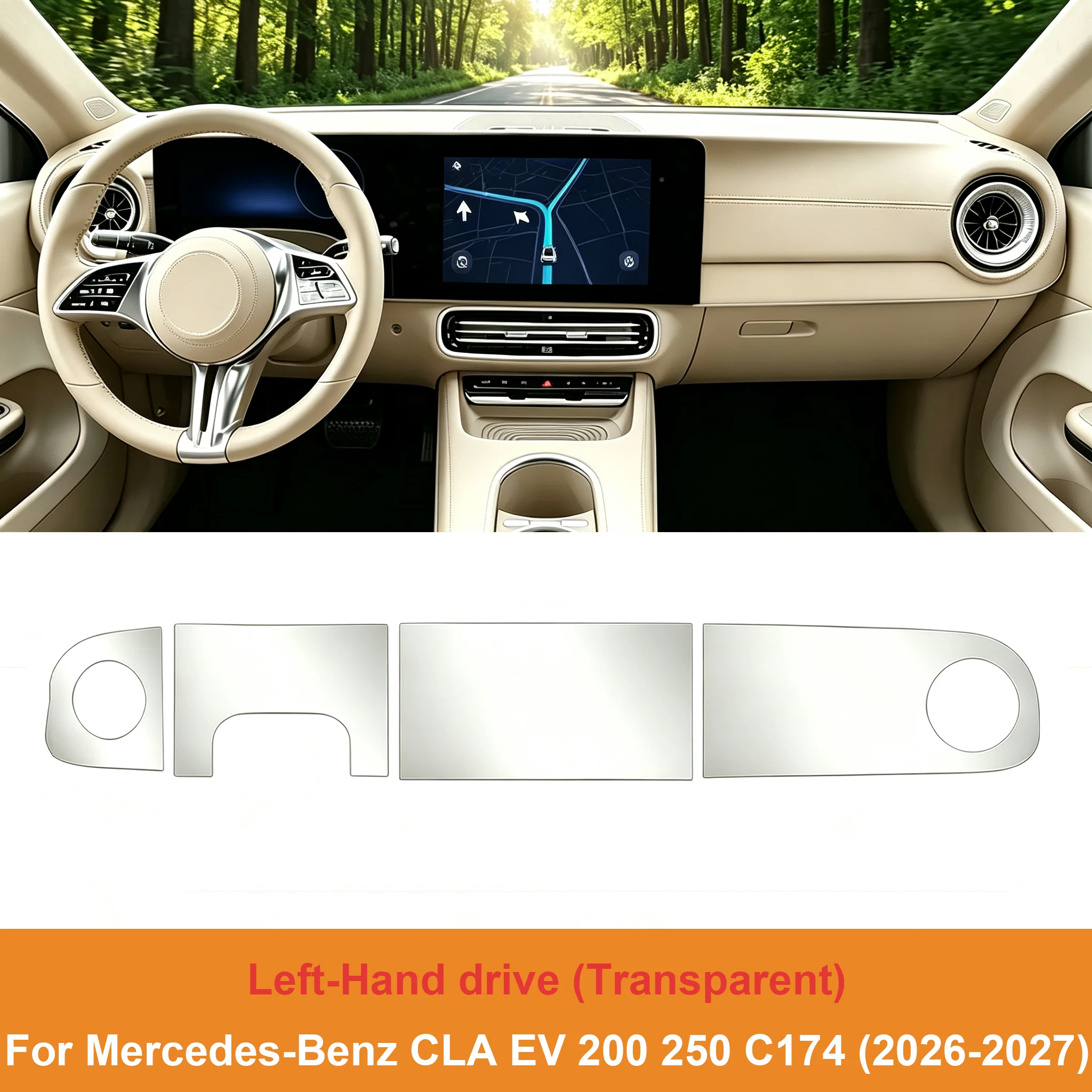 Фото Для Mercedes Benz CLA EV 200 250 C174 2026 2027 Внутренняя прозрачная защитная пленка из ТПУ, глянцевая/матовая, для защиты экрана приборной панели. №1