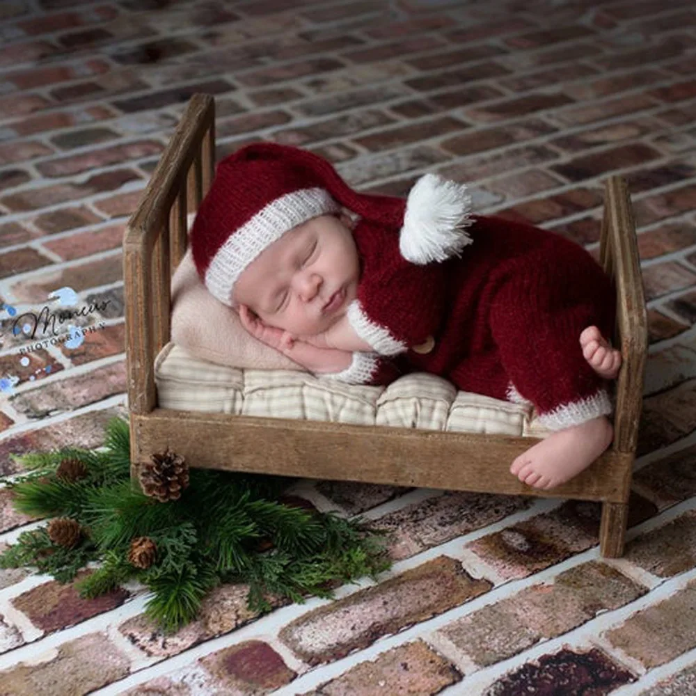 Newborn Photography Wine Red Costume Mohair Hat+Jumpsuit  2-Piece Set Studio Baby Photograph Props Accessories Crochet Clothing