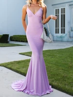 summer women spaghetti strap v neck lace up backless low waist stretch maxi train cocktail party dress