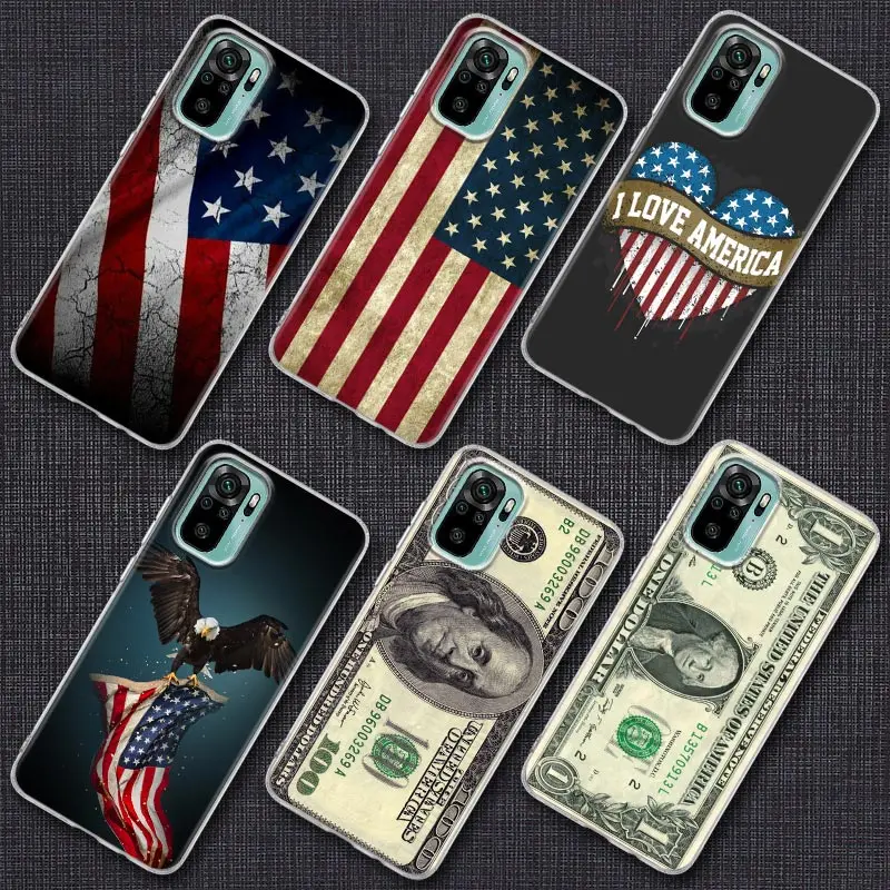 

American Dollar USA Flag Phone Case For Xiaomi Redmi Note 9s 8 11 9 10 Pro 10s 11s Note 9s 8Pro K40 Cases Clear TPU Cover Fundas