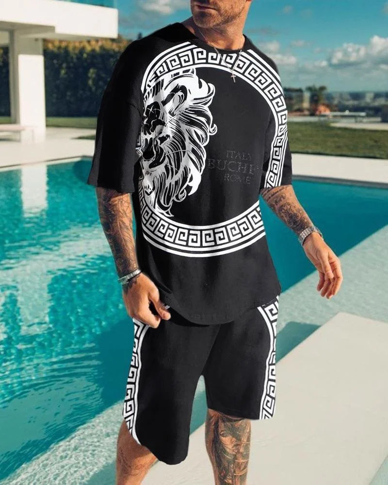 

Latest Fashion Men's Suit 3D Printing Round Neck T-Shirt Sportswear Men's Sports T-Shirt + Shorts Sportswear Suit 2022 Summer