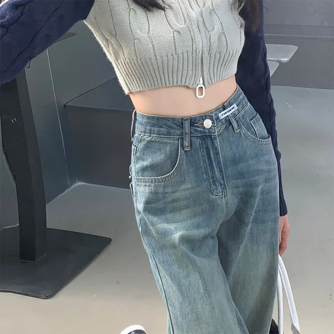 Straight Leg Jeans Woman High Waist Streetwear Denim Korean Fashion Y2k Women's Jeans 2023 Trend Female Clothing Vintage Clothes