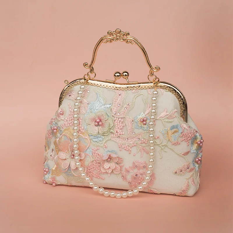 

2023 Rhin2023one Flower 3d Embroidery Ladies Shoulder Wedding Handbag Gold Female Clutch Evening Bag Female