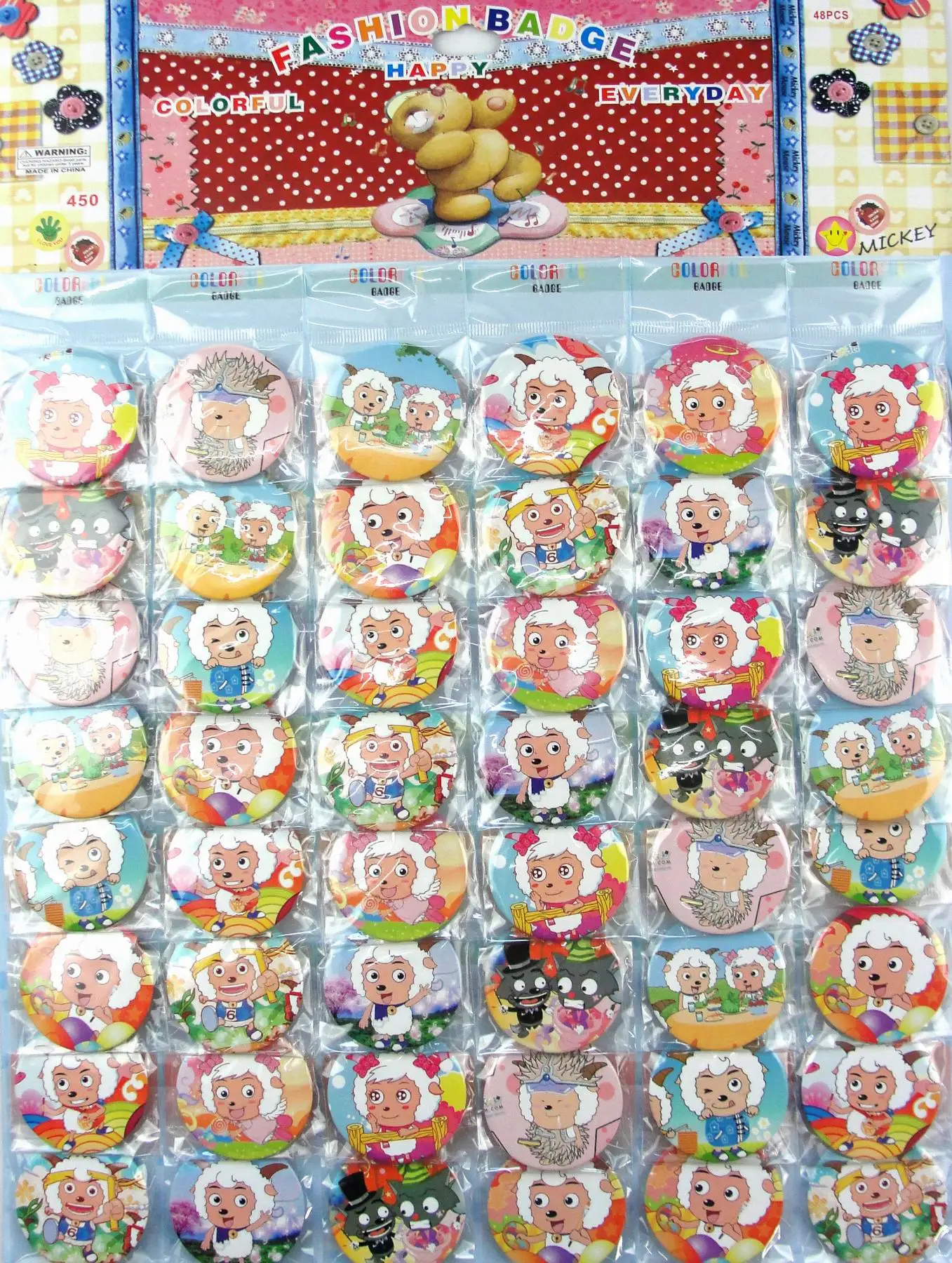 

48 Pcs/Set Joyful and Grey Wolf Kid's Cartoon anime Brooches Pin Badge 45MM 4.5CM Wholesale