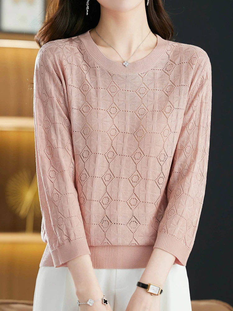 

Свитер с вырезами, топы, Весенняя модная женская одежда в Корейском стиле, пуловер с коротким рукавом, женские свитера