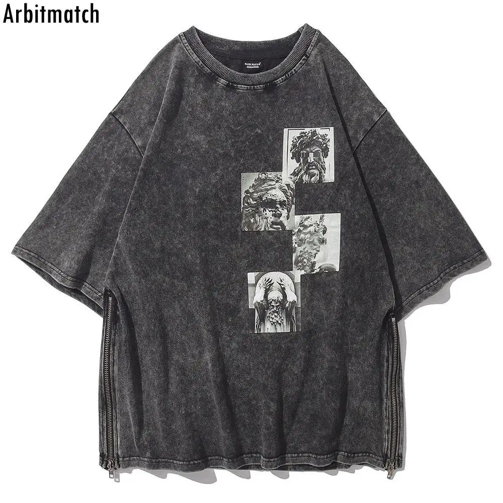 

Футболка с принтом статуй для мужчин и женщин, промытая футболка большого размера с коротким рукавом, дизайнерская уличная одежда в стиле х...