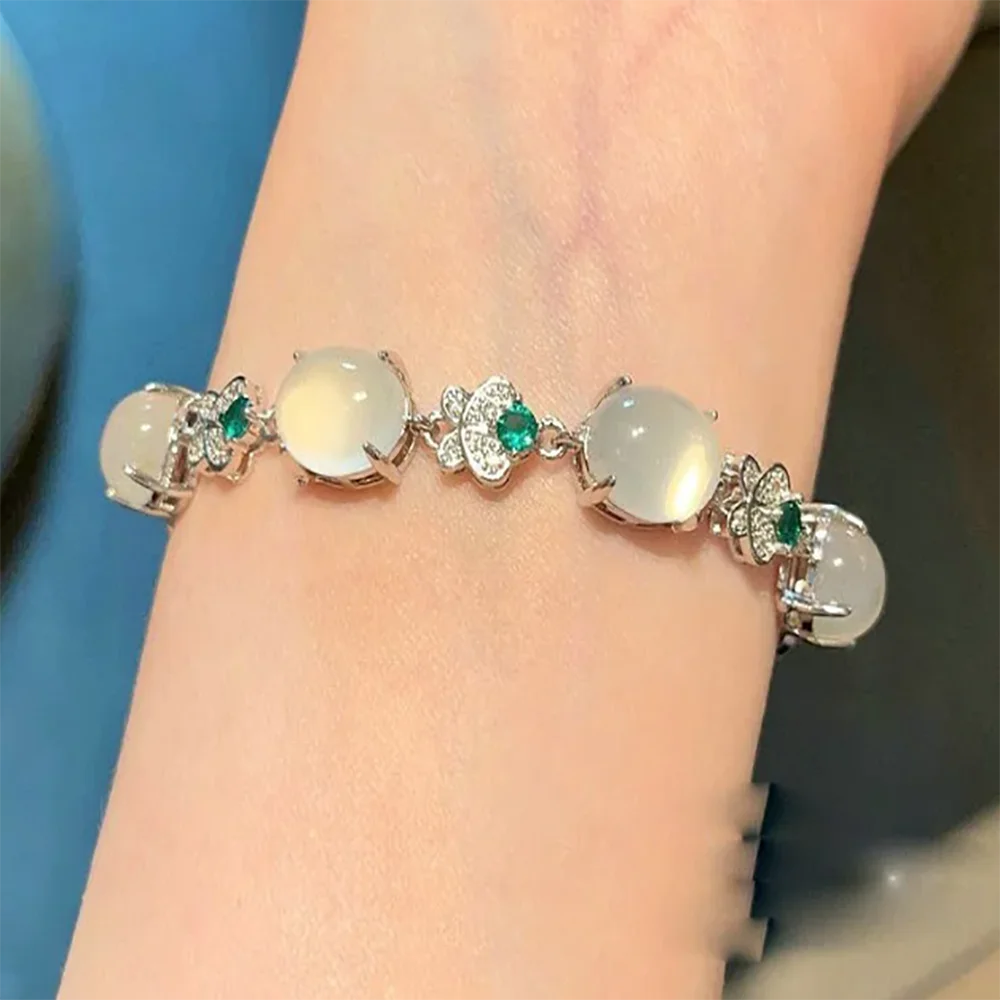 Женский Белый Браслет-бабочка из халцедона с покрытием 18-каратного золота