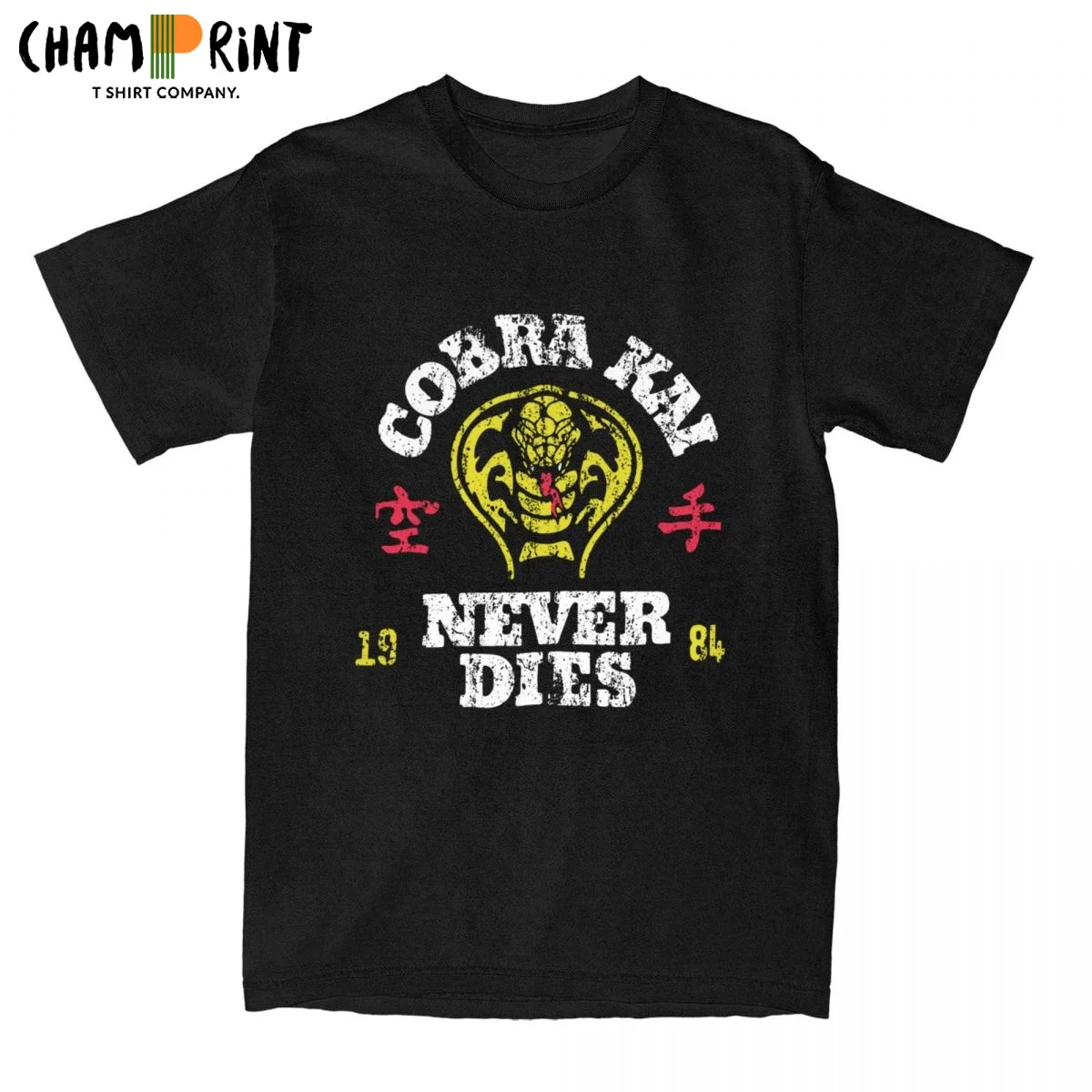 

Men T-Shirt Cobra Kai Never Dies 1984 Amazing 100% Cotton Tees Short Sleeve Karate Kid T Shirts Crewneck Clothing Big Size