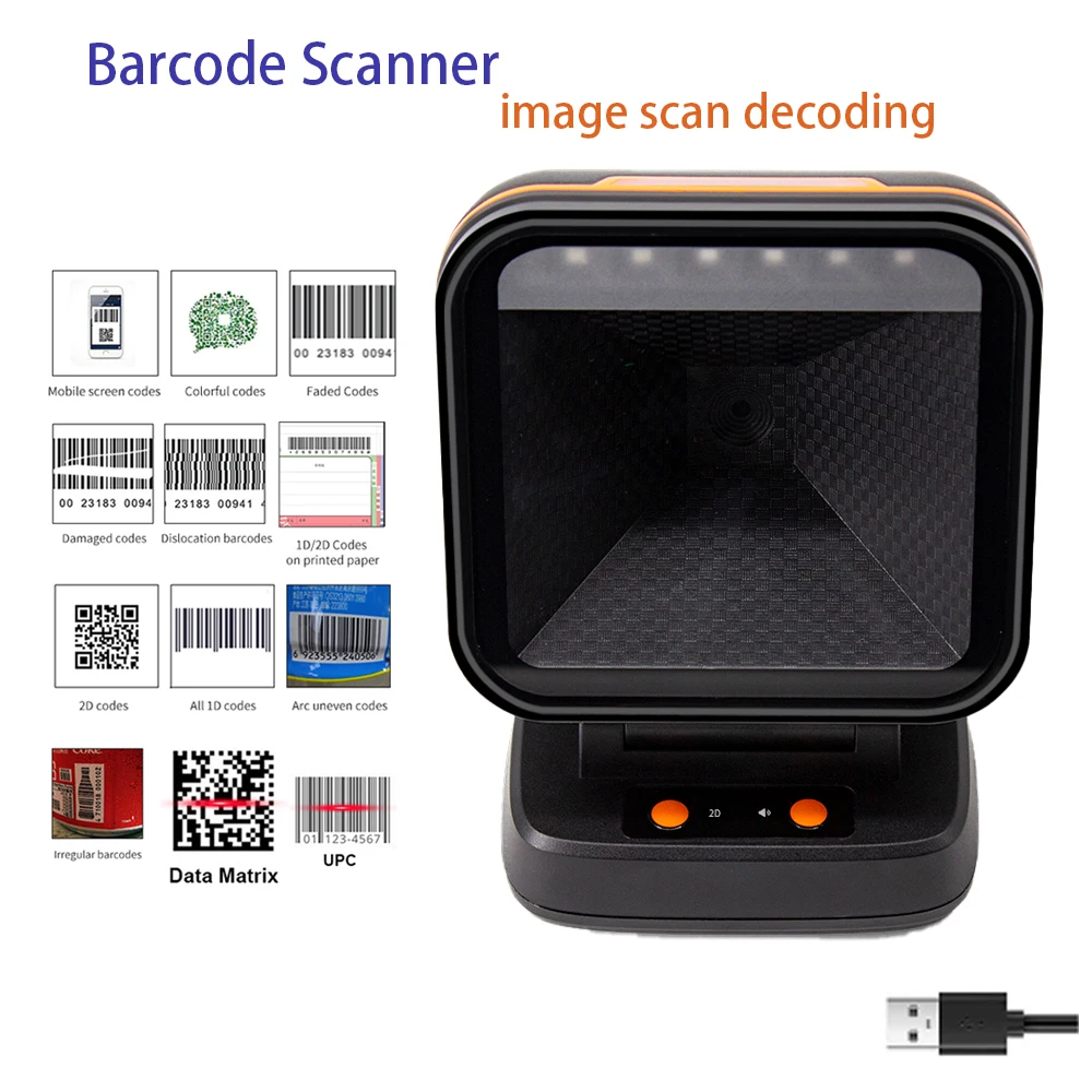 2D Barcode Scanner Gobal exposure Desktop Flat Hands-free High-performance Scanning Platform 1D 2D QR code Reader for Retail Pay