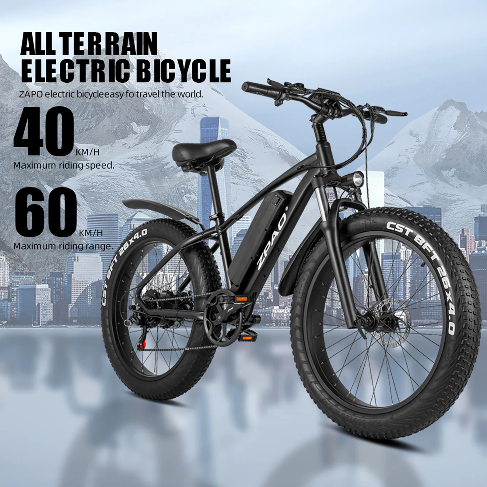 

ZPAO 26'' x 4.0 Fat Electric Bike 1000W 48V 17AH Snow Beach Mountain Electric Bike Adult Electric Bicycle