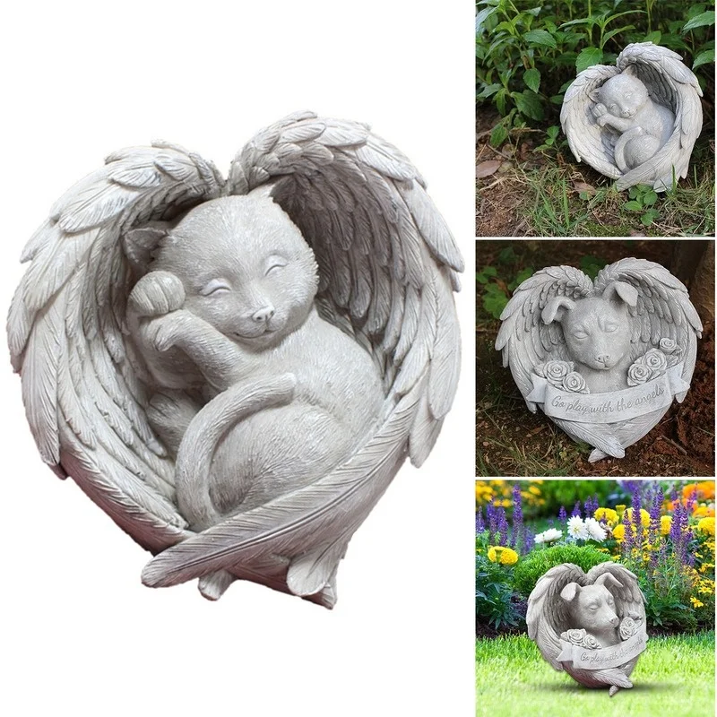 

Puppy Dog Cat Monument Pet Angel Wing Tombstone Cat Dog Angel Decoration Puppy Dog Cat Monument Resin Crafts Garden Decoration