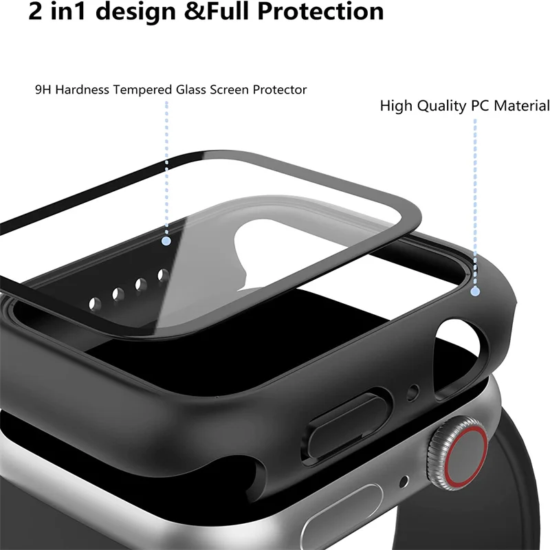 Tempered Glass+cover For Apple Watch 8 44mm  40mm 42mm 38mm PC bumper Screen Protector Case iWatch series 7 6 5 4 3 se 41mm 45mm
