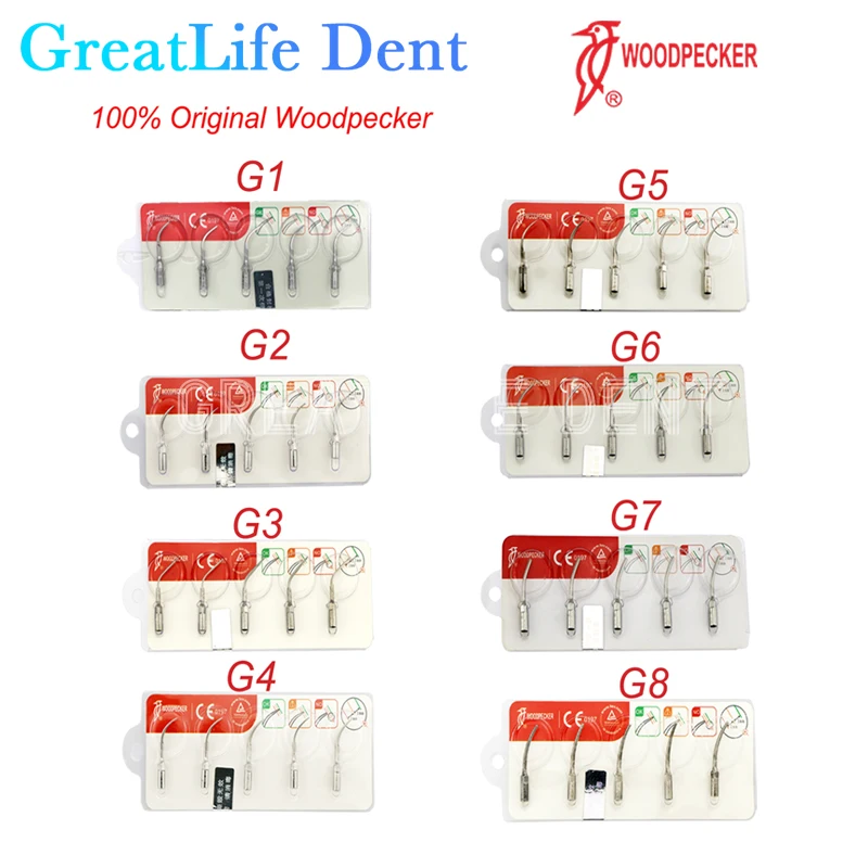 

100% Original Woodpecker Ultrasonic Perio Scaling Tip G1 G2 G3 G4 G5 G6 G7 G8 P1 P3 P3D E1 E2 E15 SB1 EMS DTE Dental Scaler Tips