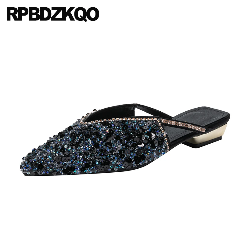 

Шлепанцы, сандалии с закрытым носком, бриллиантовые блестящие туфли без задника, блестящие женские полуботинки с блестками
