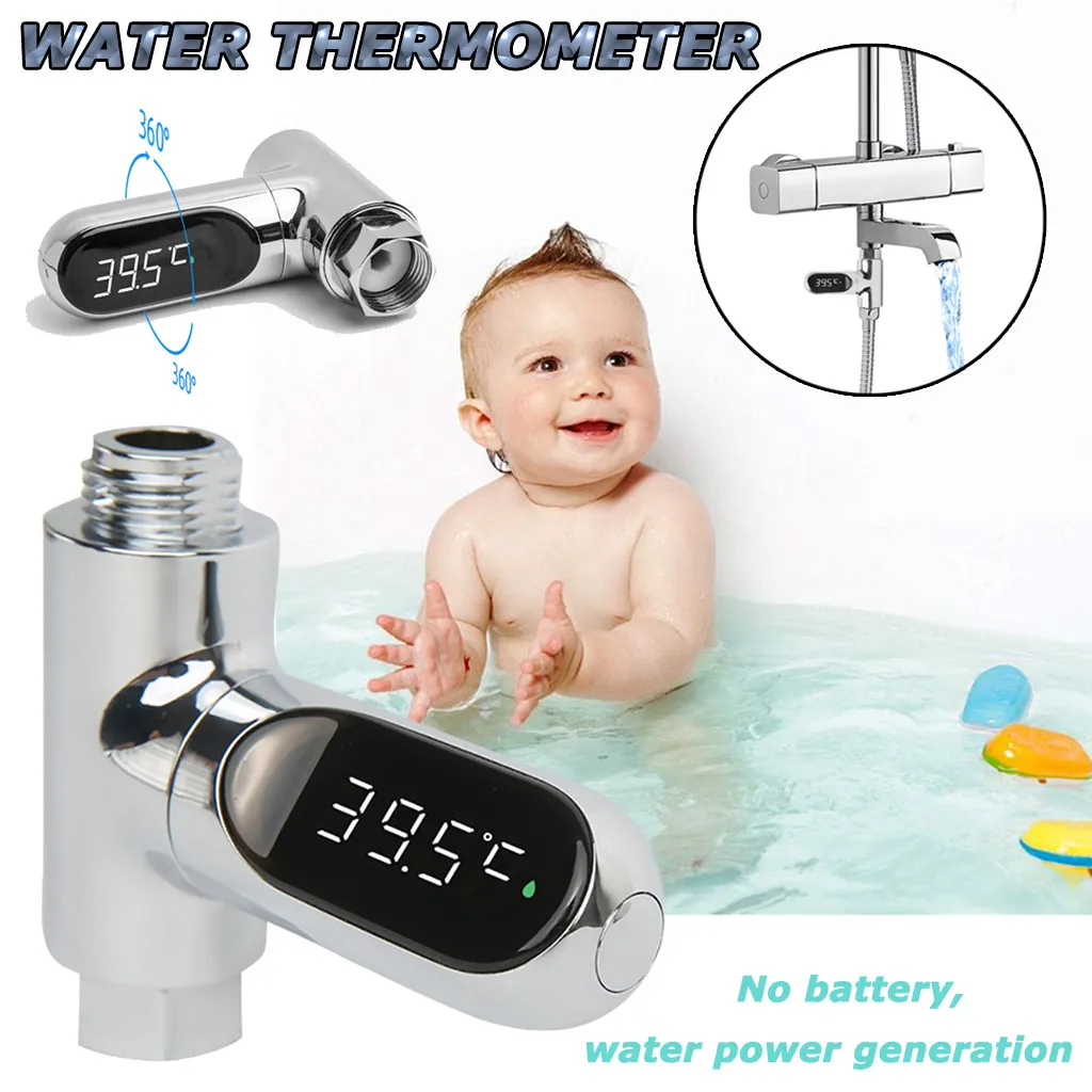 

Water Shower Thermometer LED Display Home Care Flow Self-Generating Electricity Meter Monitor Baby Celsius Faucets Precise Bath