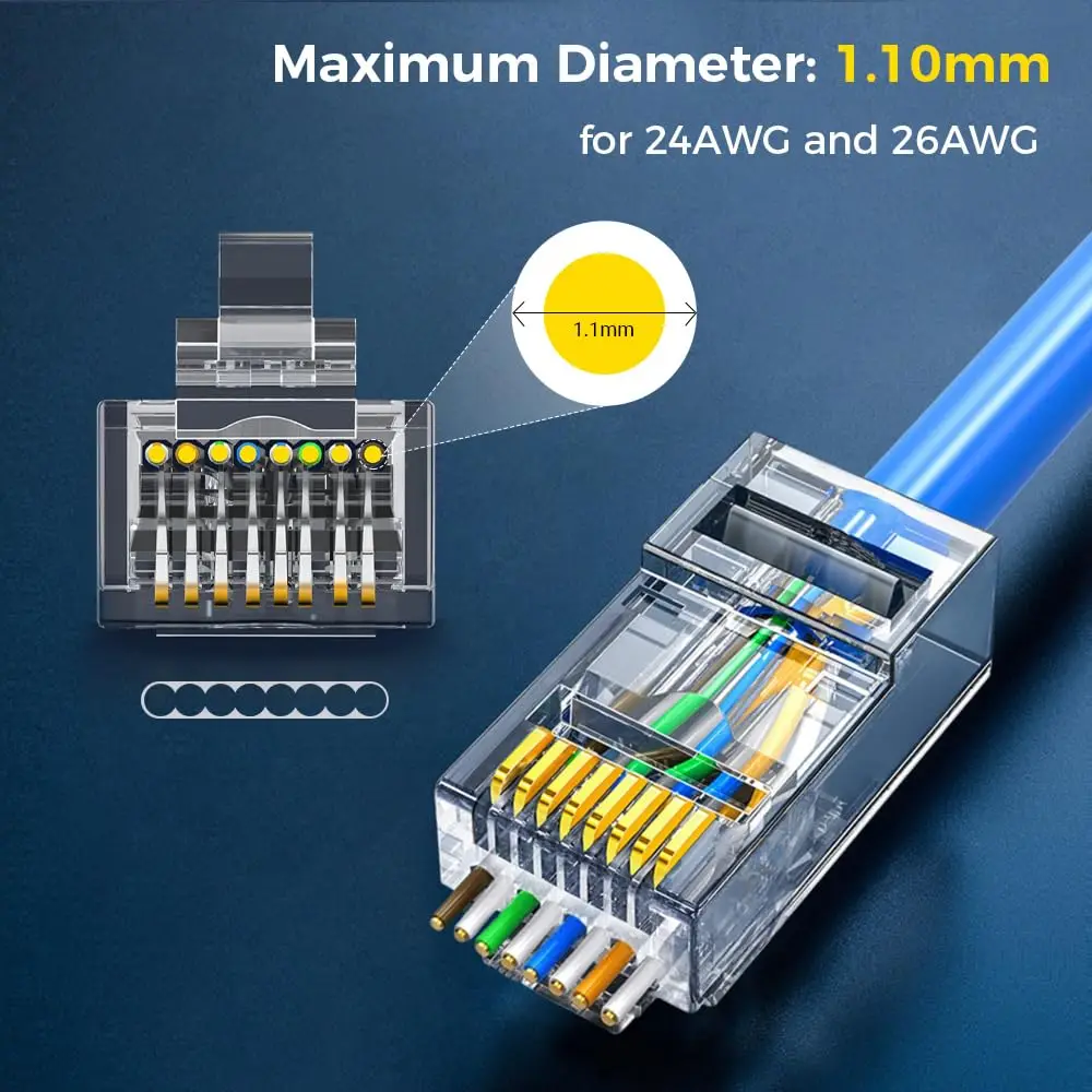 Фото Natalink RJ45 CAT6 Проходной разъем 30μ Crystal Ends Позолоченные 8P8C UTP Ethernet Сетевые модульные вилки для CAT6 CAT5e №3