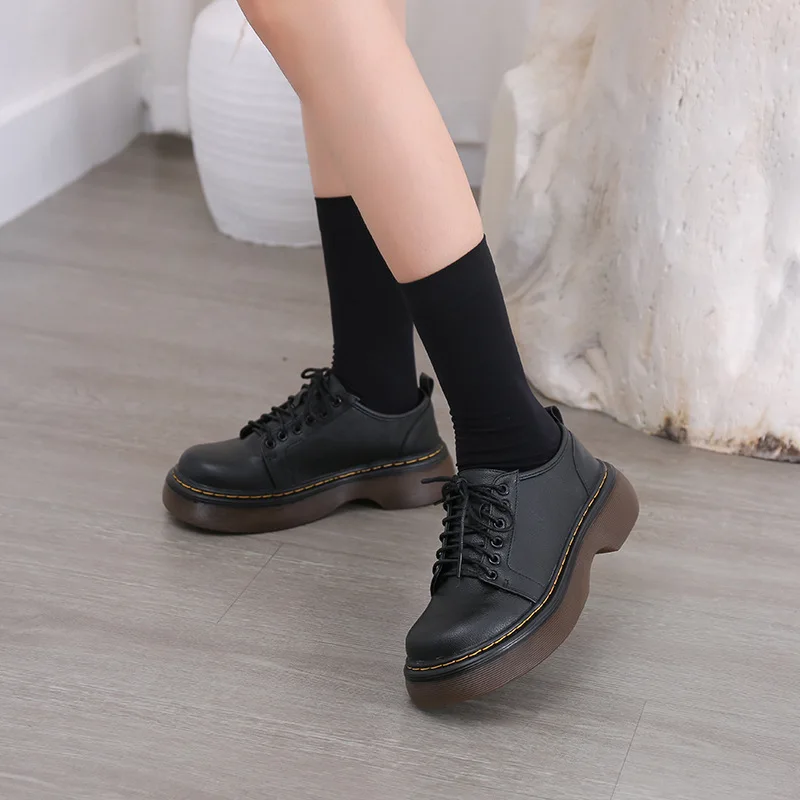 

Туфли женские кожаные на толстой подошве, маленькие повседневные туфли-оксфорды в британском стиле, с круглым носком, полуботинки мартинсы,...