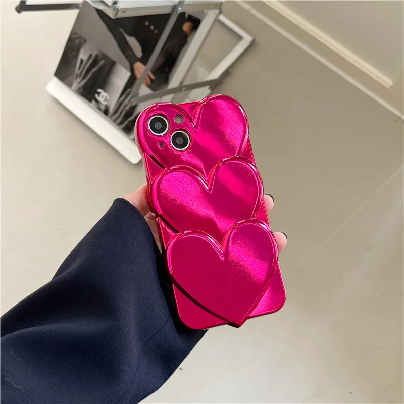 

Cute Plating 3D Coque Funda Glossy Cover For iPhone 14 13 12 11 Pro Max Plus Luxury Solid Color Sweet Cool Silicone Armored