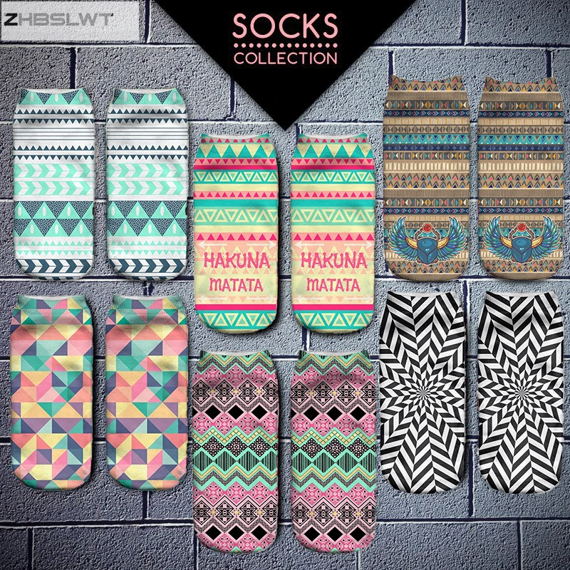 

3D Printing Women's Socks HAKUNA MATATA Cartoon Three-Dimensional Socks Harajuku Style AZTEC Printing Boat Socks Women Wholesale