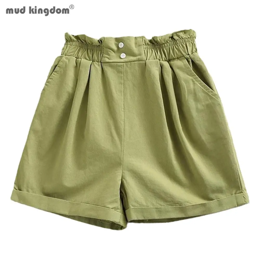 

Mudkingdom Big Girls Shorts Solid Lace Elastic Waist Casual Shorts for Children's Clothing Cotton Soft Toddler Girl Summer Pants