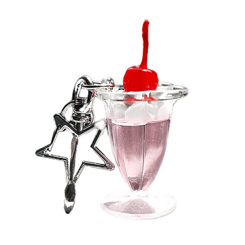 652F Уникальный брелок для ключей с чашкой вишневого крема украшение рюкзака