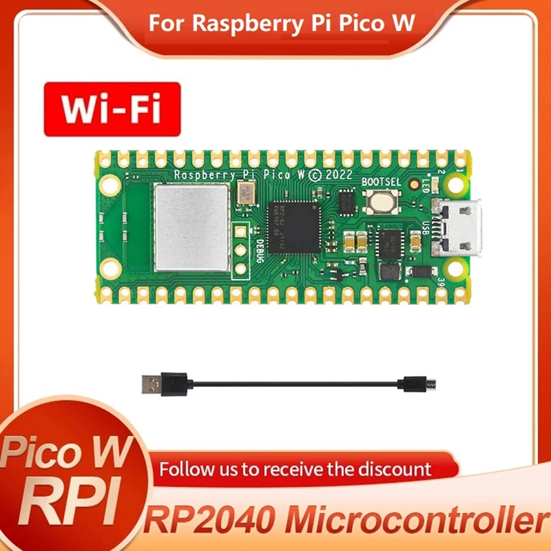 

Новая макетная плата Pico W + комплект кабеля Micro-USB для Raspberry Pi Pico W RP2040, двухъядерный, 2 Мбайт, Беспроводная вспышка, Wi-Fi