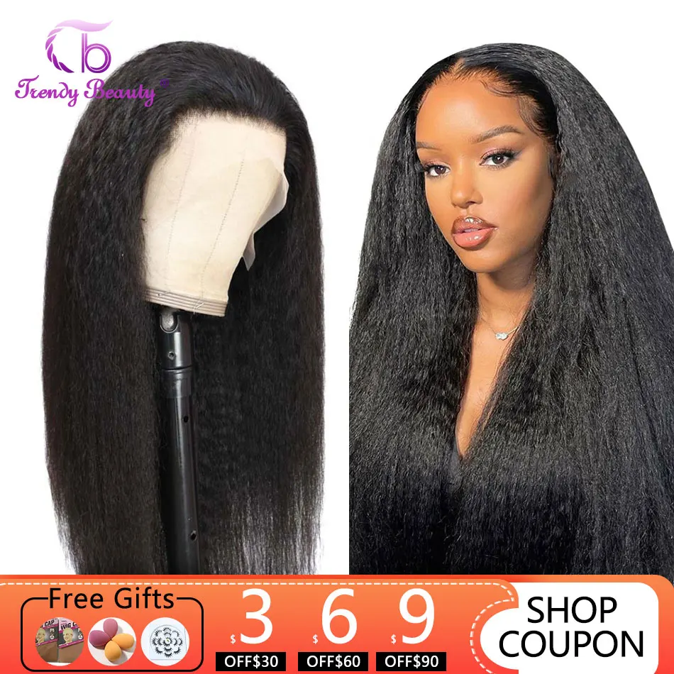 Transparent 13x6 Lace Frontal Wig Human Hair Wigs For Women Peruvian Kinky Straight Wig 5x5 Lace Closure Wig Remy Yaki Hair Wigs