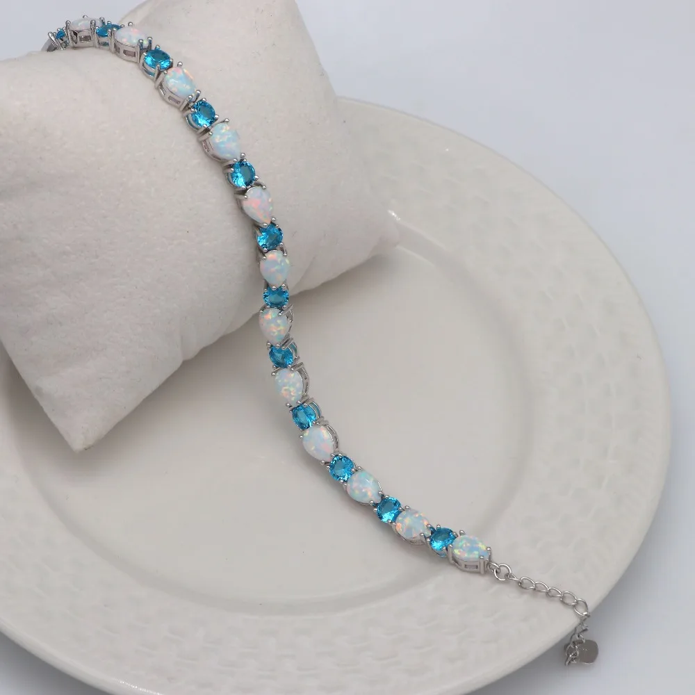 JLB003 оптовые цены регулируемый размер Белый огненный опал и синий циркон браслеты