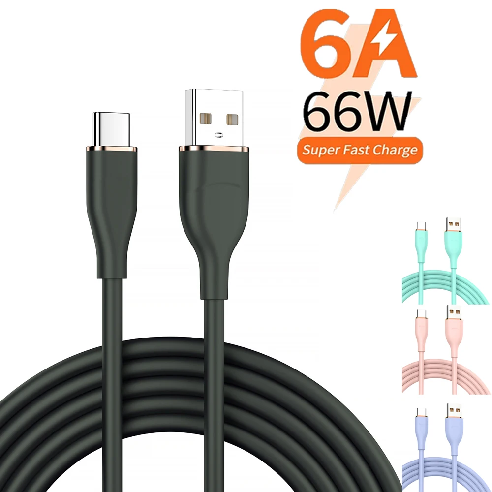 

6A 66W Fast Charging USB C Cable Liquid Silicone Type C Data Cord For Xiaomi 13 Samsung S23 Huawei P50 POCO X5 Oneplus iPhone 15