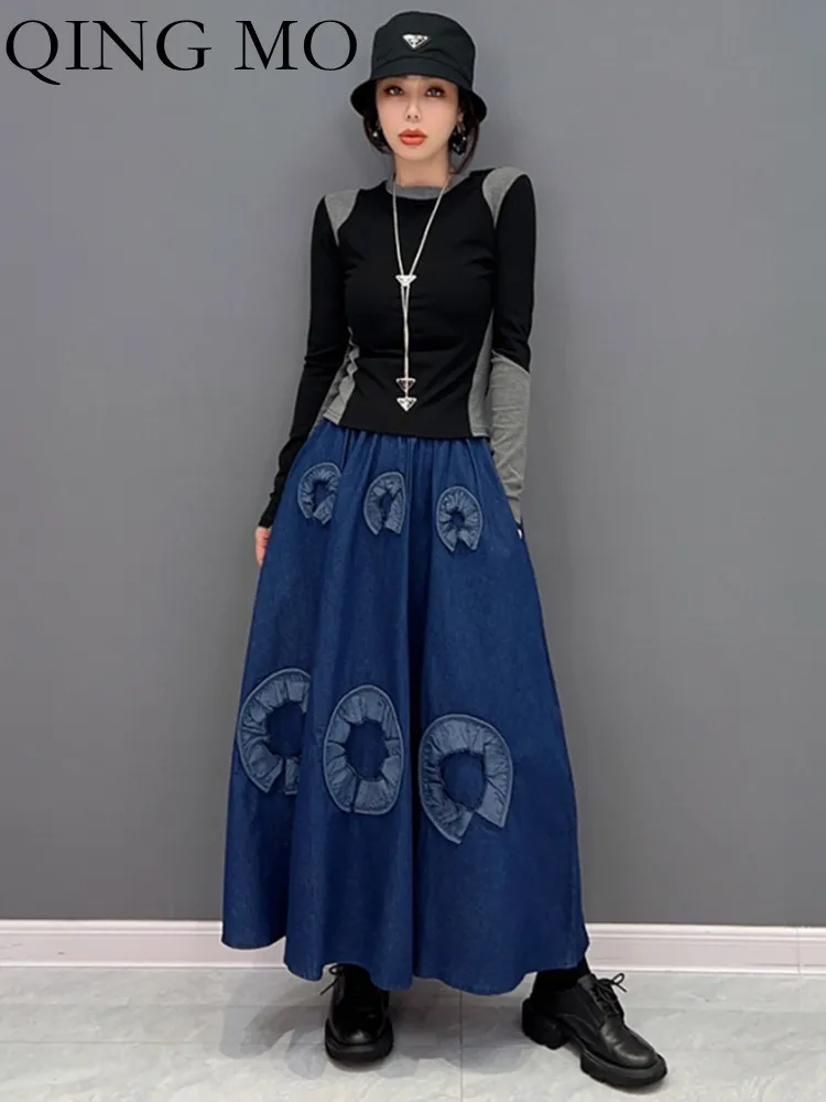 

QING MO 2023 Spring Autumn New Korean Fashion Trend Single Appliques Half Skirt Versatile Women Dress Streetwear ZXF866