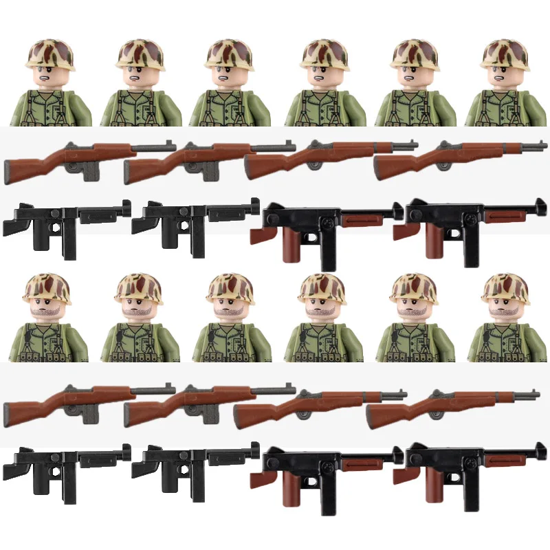 

Военные строительные блоки, фигурки корпуса армии США, блоки M1, Томпсон, пистолет, оружие, шлемы, аксессуары, блоки, игрушки, подарки для дете...