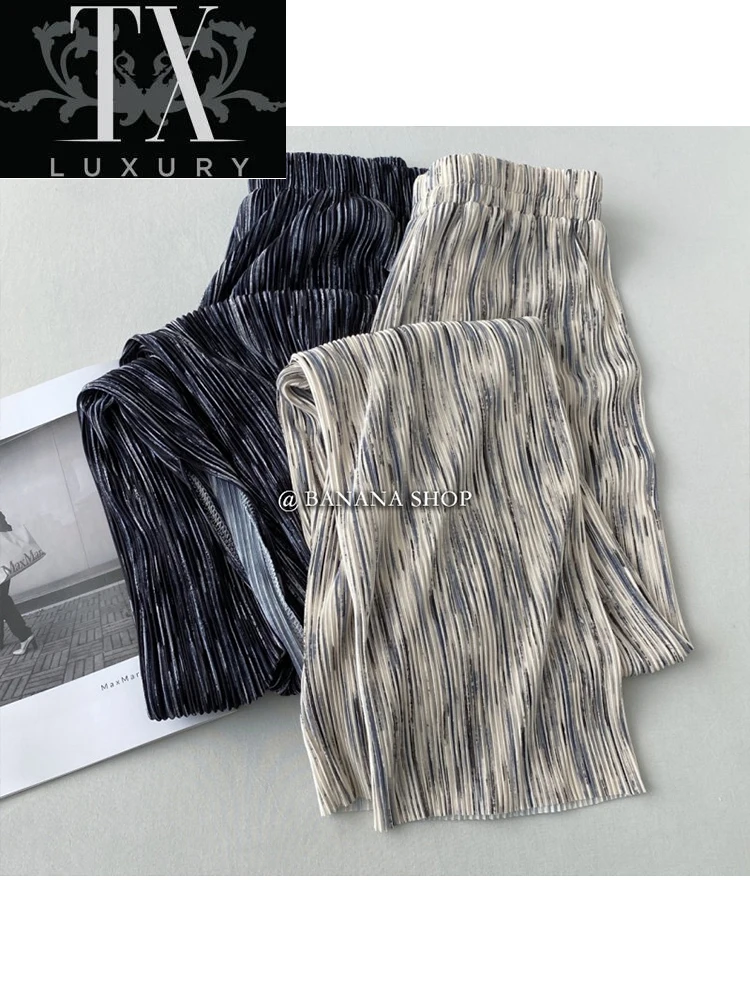 

Street Women 2022 Summer Oversize Streetwear Tie-Dyed High Waist Wide Leg Pants Fashion Harajuku Folds Slit Trousers