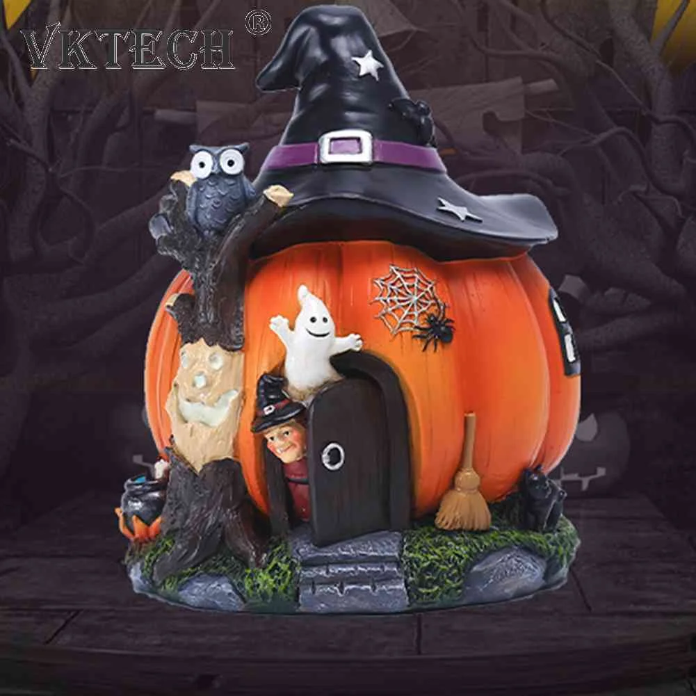 

Resin Pumpkin House Statues Miniature Ornaments Halloween Sculpture Art Craft Home Decoration Pumpkin House Figurines for Party