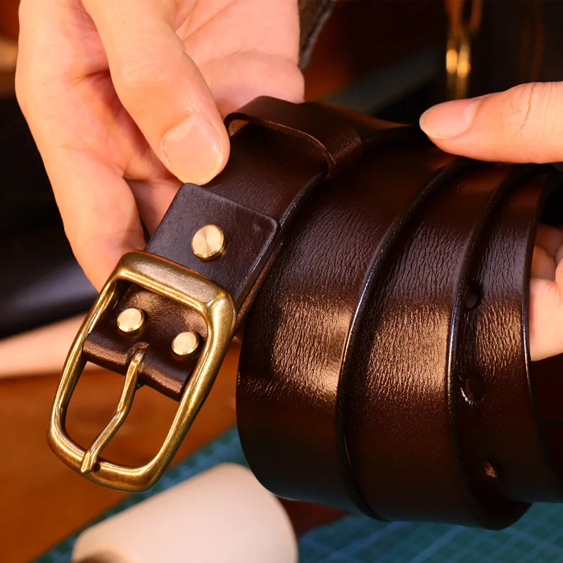 Vintage 100% Genuine Leather Belt for Men High Quality Natural Cow Leather Men's Belt Designer Brass Buckle Male Strap Luxury