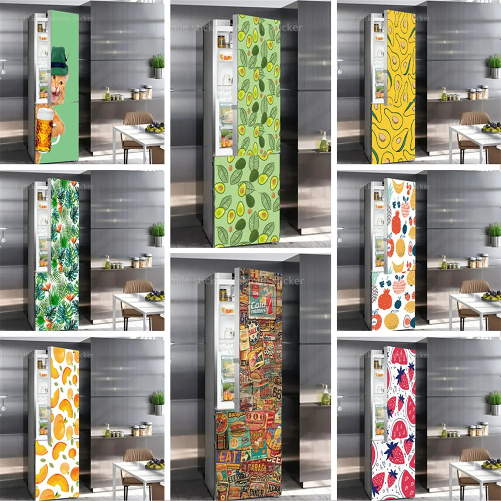 

Adhesive Vinyl Fridge Stickers Full Cover Fruit Avocado Banana Strawberry Wallpaper Freezer Decor Film Poster Kitchen Funny Cat
