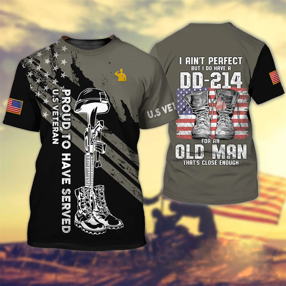 American Soldiers Printing T Shirt For Men Fashion Eagle Pattern Harajuku Oversized Short Sleeve Tops Leisure O-neck Sports Tees