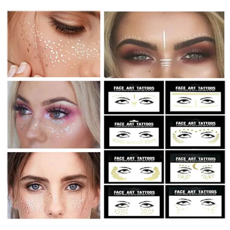 

1pack Face flash tattoo Festival Party Body Glitter face art tattoo Sticker eye decals Eye shadow Freckles concealer Dot pattern