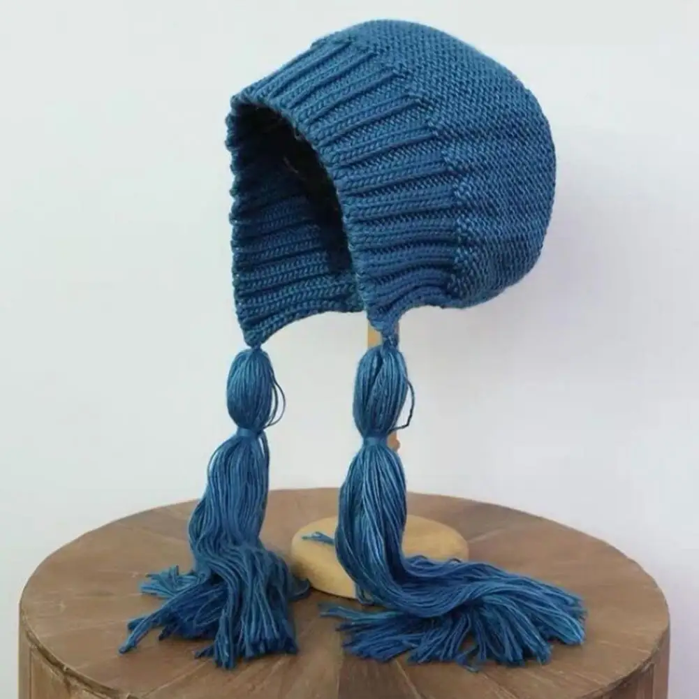 

Sweet Trendy Dome No Brim Beanie Hat Autumn WInter Women Hat Tassels for Daily Wear