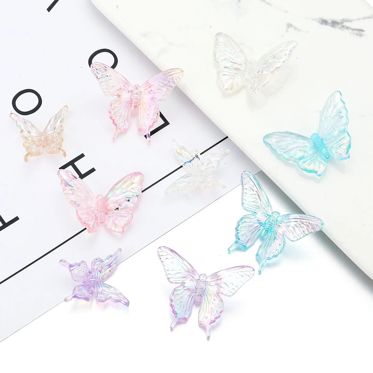 10 шт. акриловая трехмерная цветная бабочка с бусинами отверстиями DIY