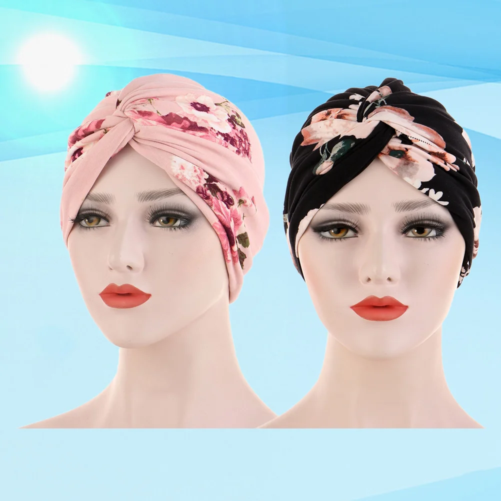 

2pcs Turbano Caps Turbans Scarf Chemo Beanie Turban Wrap Cap Beanie Scrub Cap Night Hat Chemotherapy Cap ( )