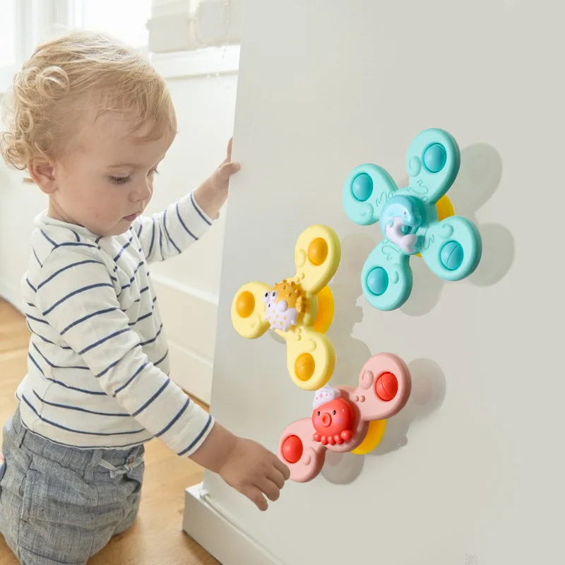 

Montessori Baby Spin Top Bath Toys For Boy Children Bathing Sucker Spinner Suction Cup Toy For Kids 2 To 4 Years Rattles Teether