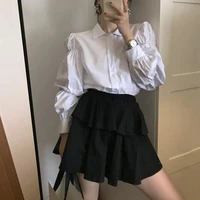 puff sleeve button up shirts women single breasted casual loose blouse female korean vintage new chic blusas mujer