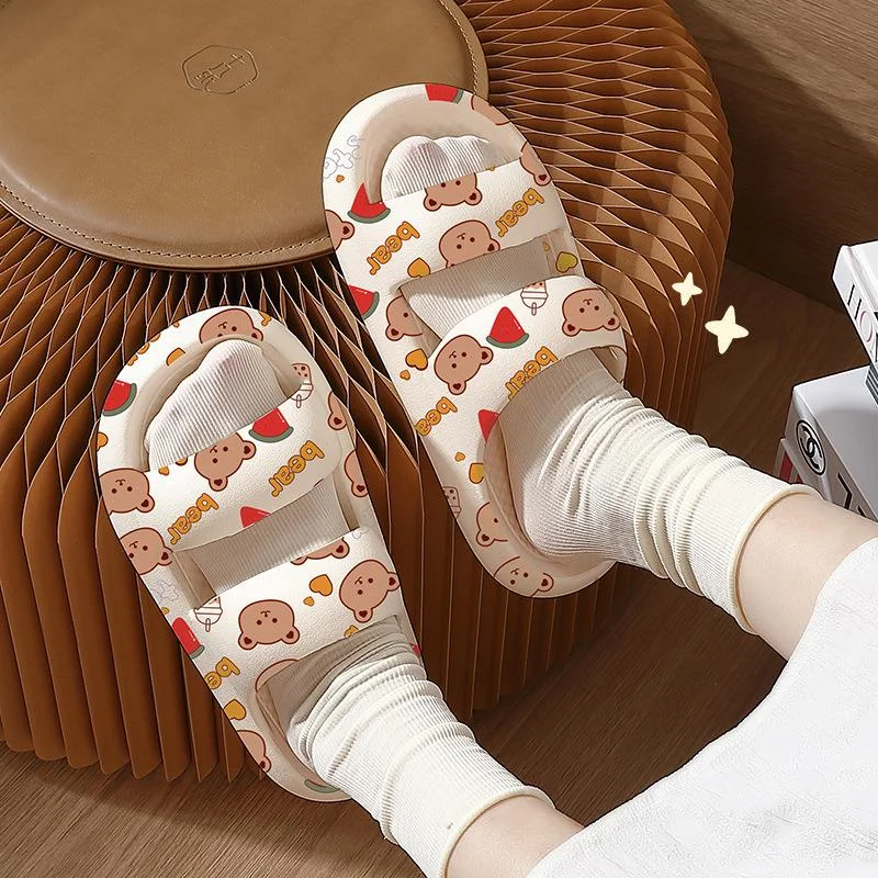 

2022 New Open Toe Summer Soft Platform Women Slippers Cartoon Beach Flops Female Indoor Sandals Non-Slip Printing Home Shoes